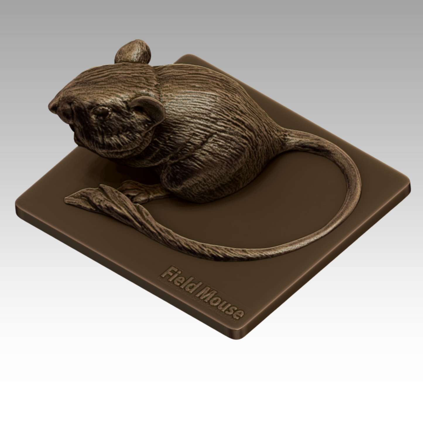 A bronze sculpture of a field mouse for educating park visitors about wildlife.