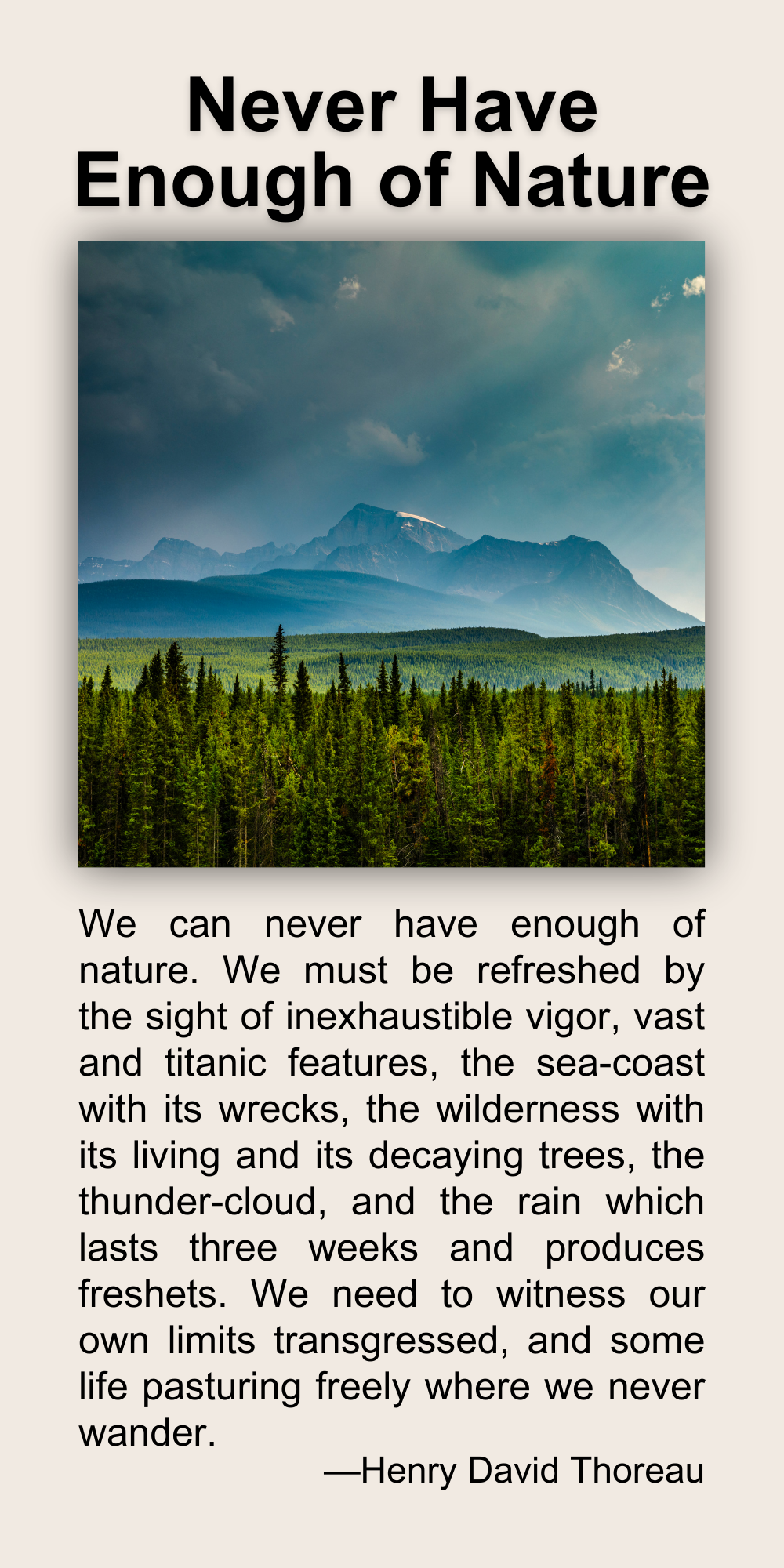 Never Have Enough of Nature